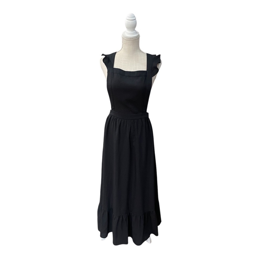 Mittoshop Black Square Neck Ruffled Peasantcore Cottagecore Maxi Dress Size M